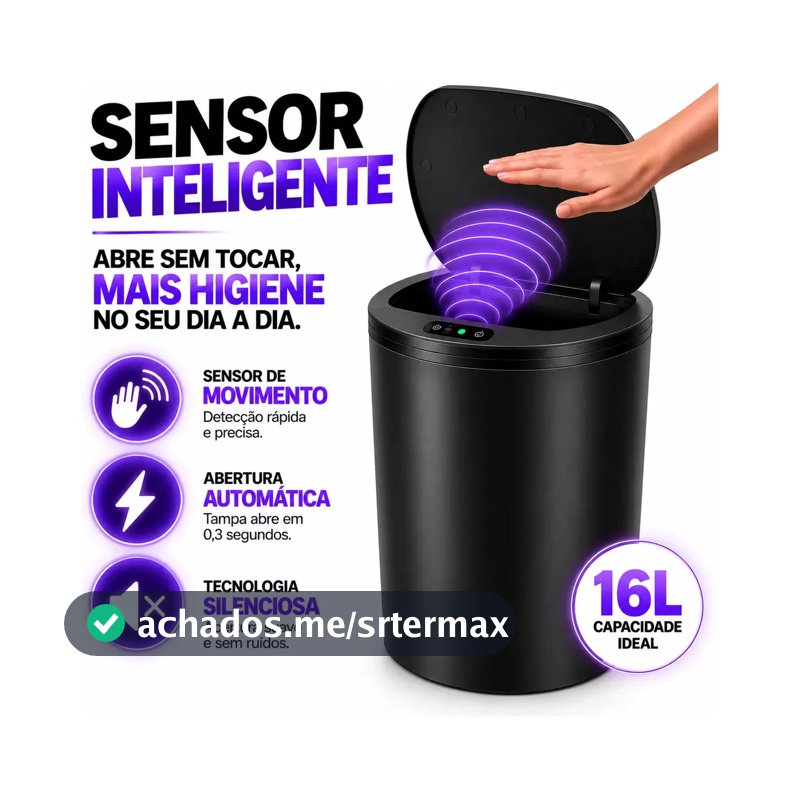 Lixeira Inteligente Automática Redonda Recarregável USB‐C Sensor para Cozinha Banheiro Escritório