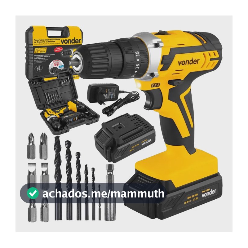 Parafusadeira Furadeira De Impacto 2 Bateria 20v 238i Vonder Amarelo 127/220v 50 Hz / 60 Hz