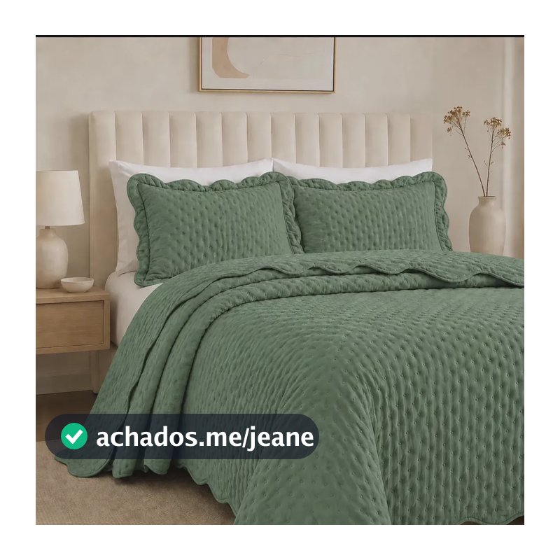 Kit Colcha Cobre Leito Balle Dots King 300 Fios Dupla Face Extra Macio Confortável e Elegante para Cama Posta Moderna Verde Musgo