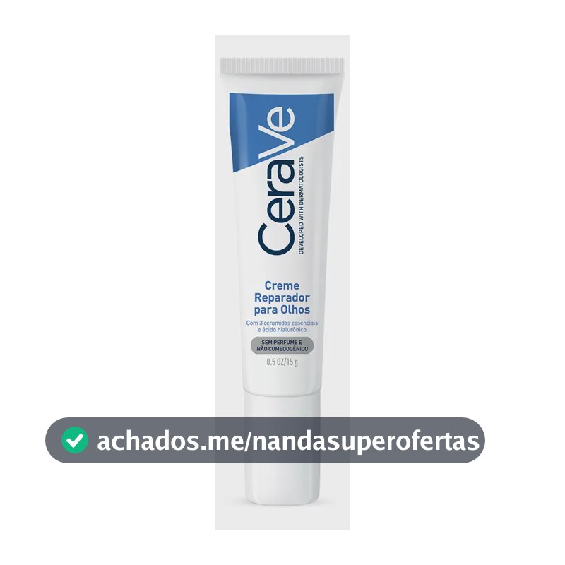 Creme Reparador para Olhos com 3 Ceramidas Essenciais e Ácido Hialurônico, Hidrata e Restaura a Barreira Protetora, Reduz Olheiras e Bolsas, Sem Perfume e Não Comedogênico, CeraVe, 15g