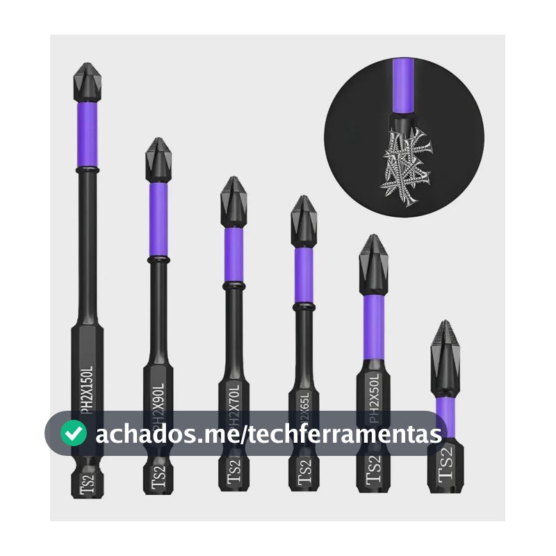 Kit 6 Pontas Bits Super Magnética Ponteira Ph2 Parafusadeira