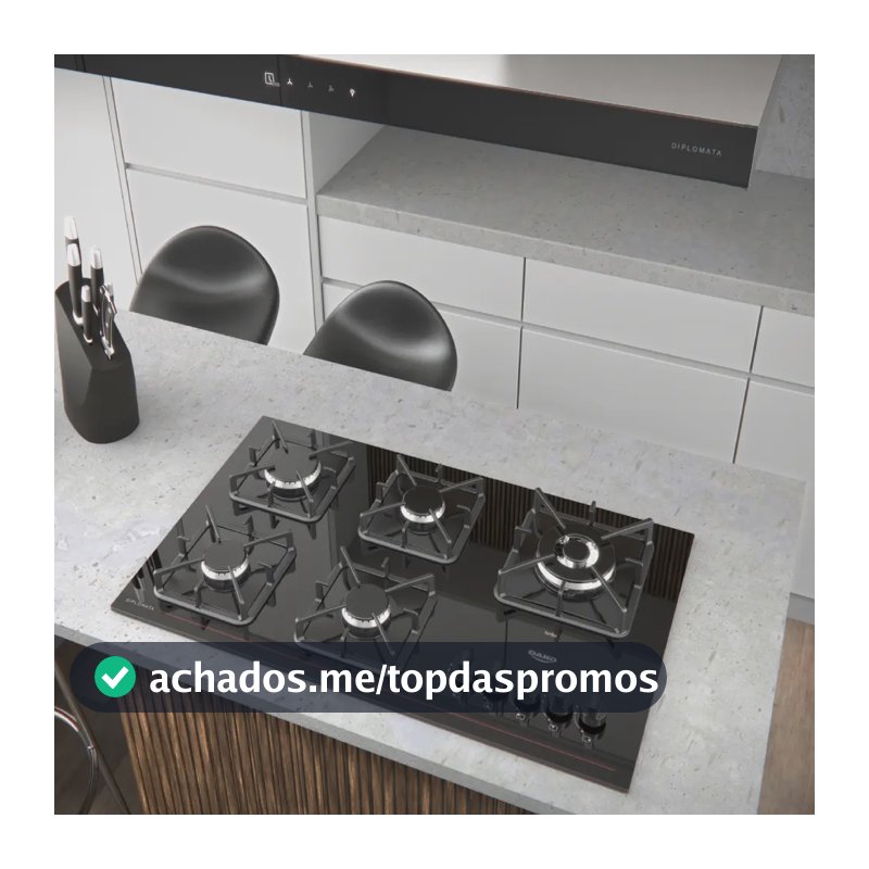 Cooktop 5 Bocas Dako Diplomata com Mesa De Vidro e Tripla Chama e Acendimento Automático A Gás Preto Bivolt