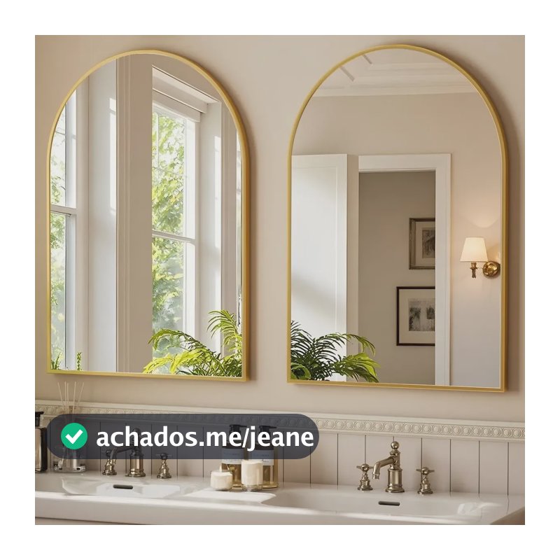 Espelho Arqueado 60x40 Alumínio Parede Banheiro Dourado