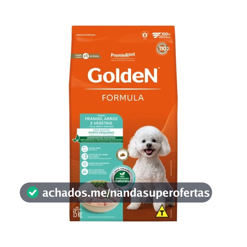 Golden Formula cães adultos de pequeno porte frango e arroz 15kg