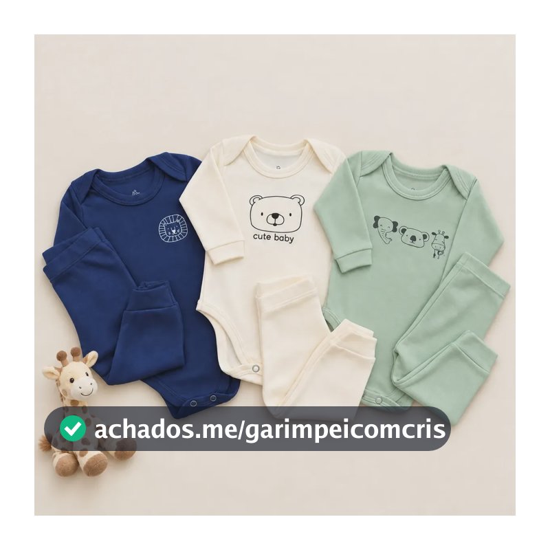 Kit 6 Peças Algodão Bebê Menino (3 Body + 3 Calças) Rn Ao Gg Estampado Rn