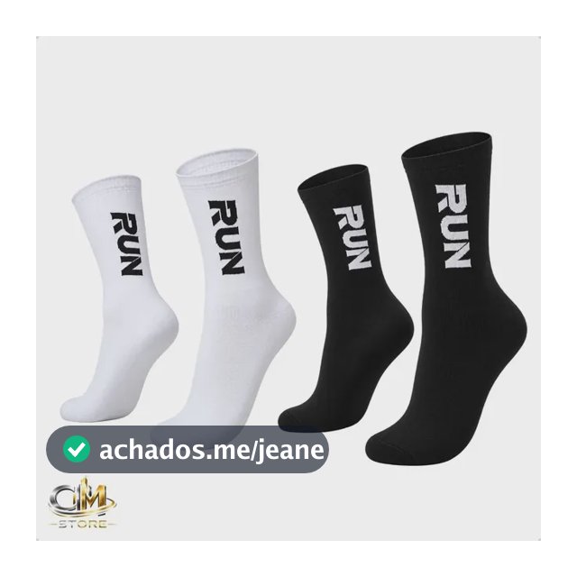 Kit 2 Pares Meia Esportiva Poliamida Corrida Ciclismo Run Preto Branco Lisa 35 Ao 43