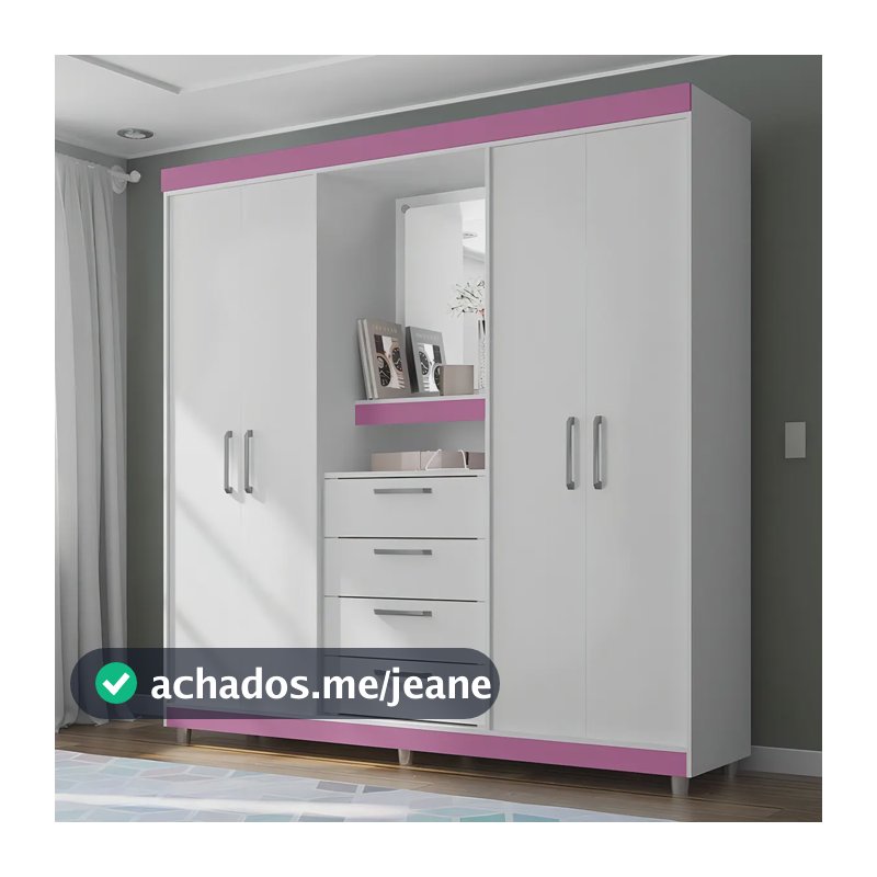 Guarda Roupa Com Espelho 4 Portas 4 Gavetas 2218 Araplac Cor Branco/Lil?s