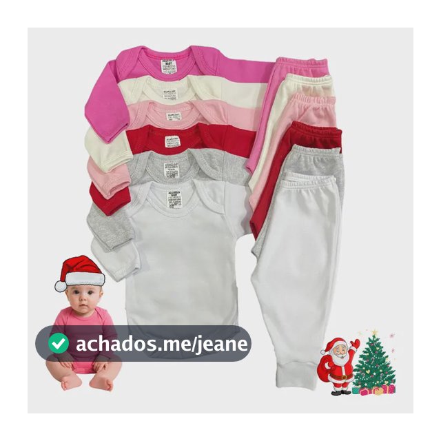 Kit 6 Peças Com Body Manga Longa E Mijão Liso Em Algodão