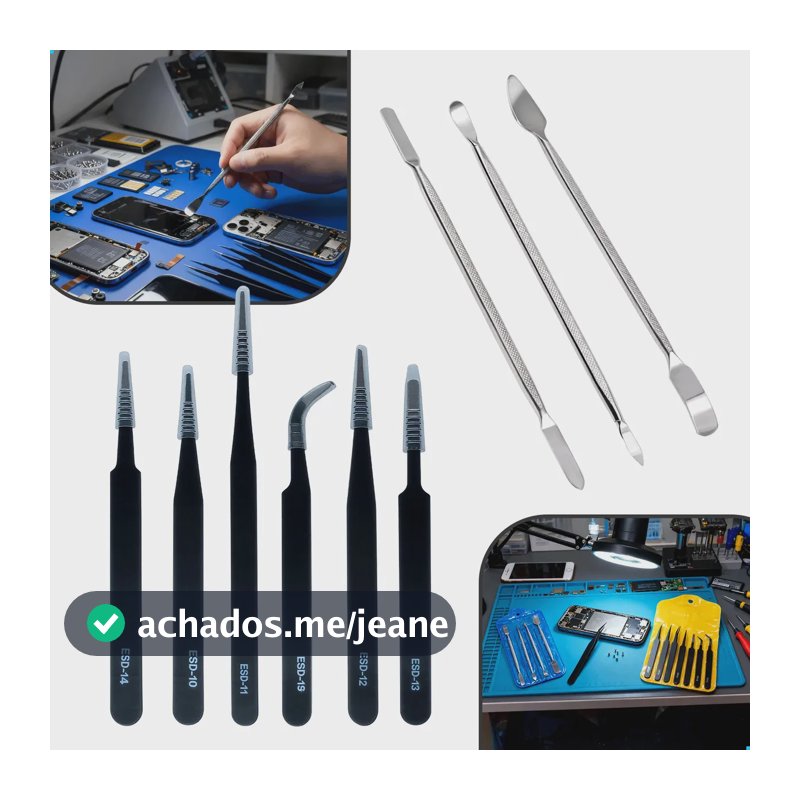 Kit Espátula De Aço Pinças Anti Estática Eletrônica Celular