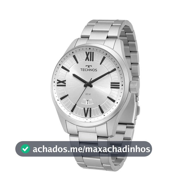 Relógio Technos Masculino Steel Prata Fundo Prateado