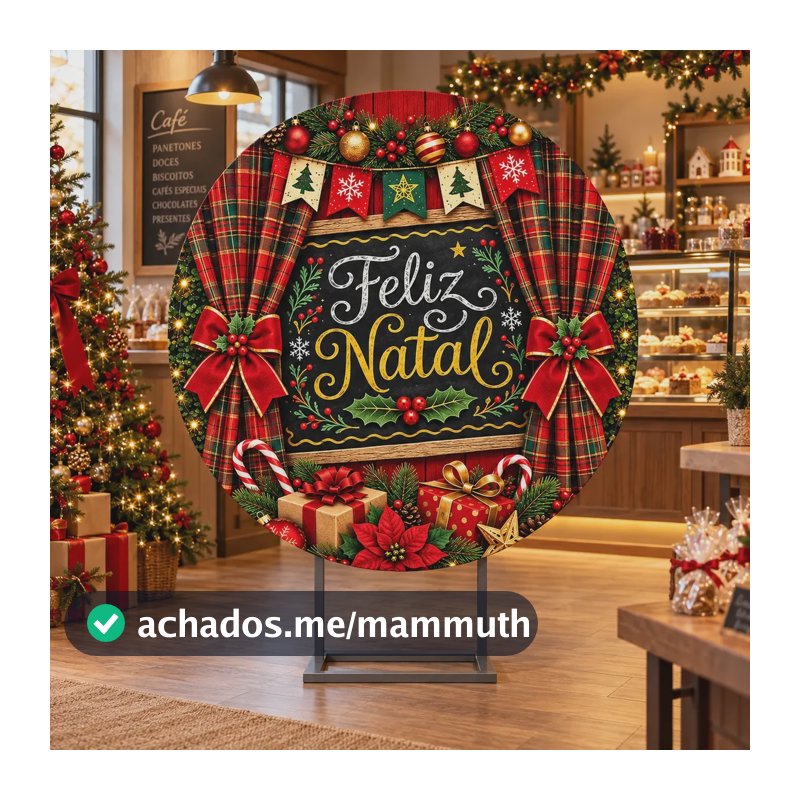 Painel Natal Vermelho Redondo Decoração Capa Painel de Festa Natalina 150x150 Decorativo Em Tecido Veste Facil Com Elástico