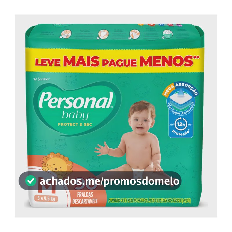 Fralda Protect & Sec 90 Unidades Tamanho Médio Personal Baby