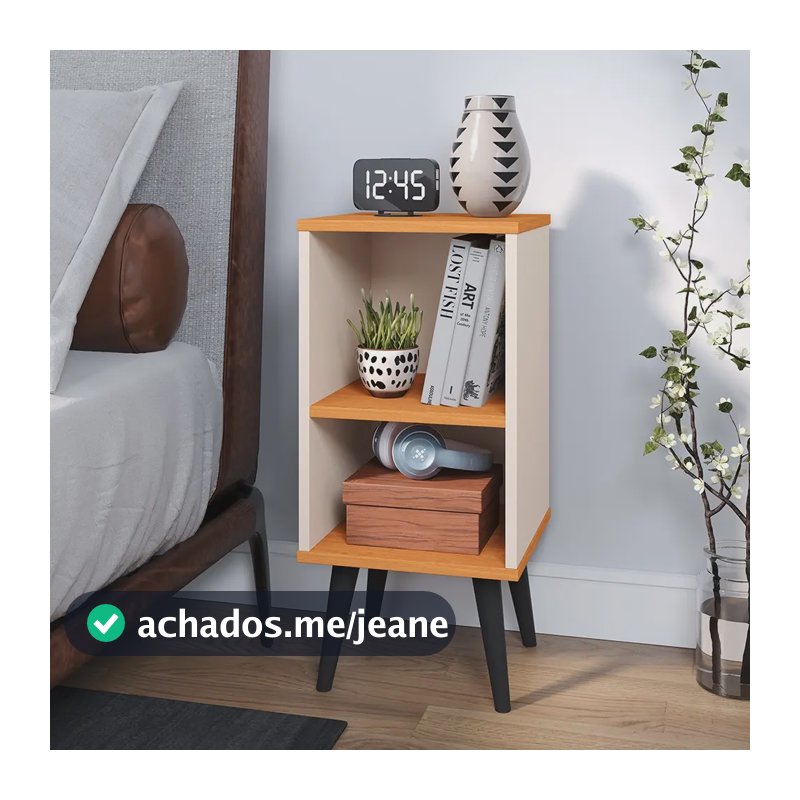 Criado Max Mudo Com Pés Retrô Porta Celular Nichos Compacta Acabamento Brilhante Cor Charme Off Cinamomo