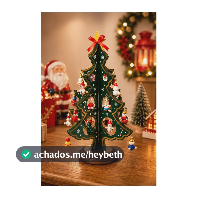 Árvore De Natal Madeira Decoração Enfeite Natalino Mesa Luxo Verde