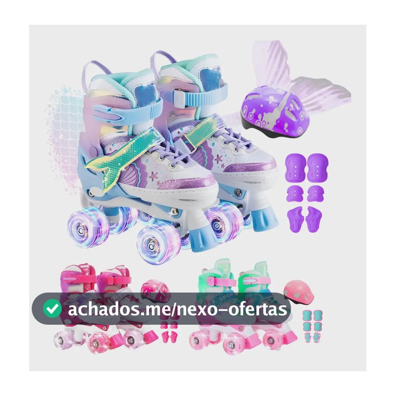 Patins Infantil Ajustável 4 Rodas Kit Proteção Rodinha Led