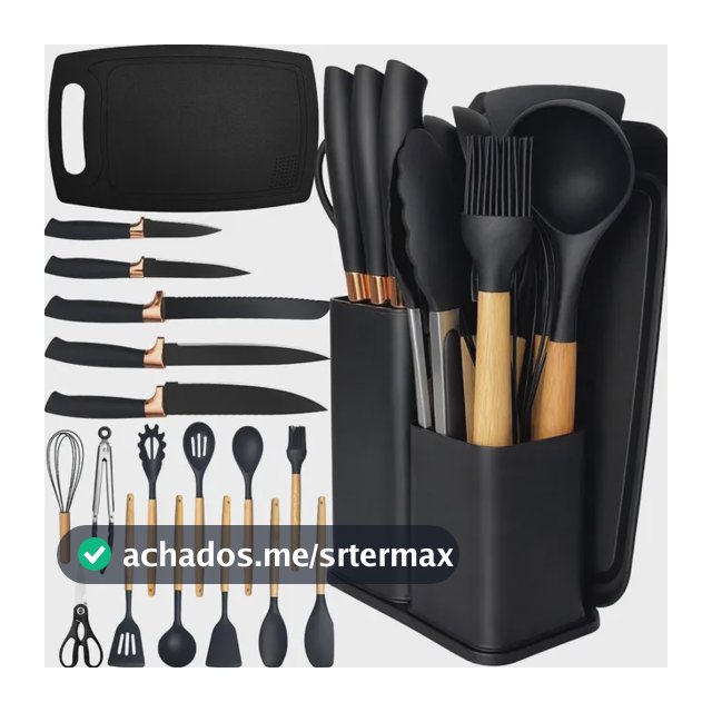 Kit Utensílios Silicone C/ Cabo De Madeira E Facas Em Inox