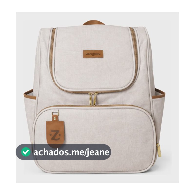 Mochila Maternidade Linho Premium Impermeável Grande Bebê Bege