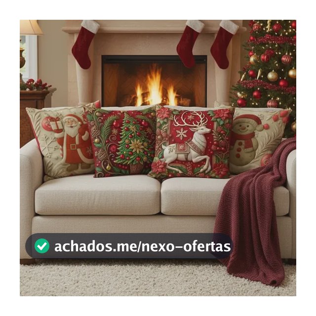 Kit 04 Capas Para Almofadas 45x45cm Árvore De Natal Verde Vermelho Guirlanda Natalina Vermelha
