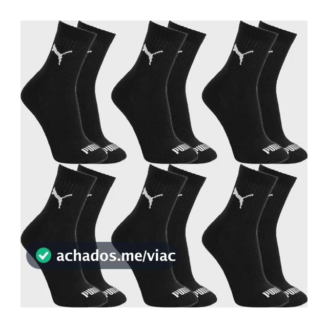 Kit 6 Pares Meias Puma Algodão Cano Médio Alto Atoalhado