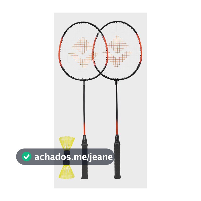Kit Badminton 2 Raquetes + 2 Petecas Praia Quadra Vollo Cor Preto e Laranja