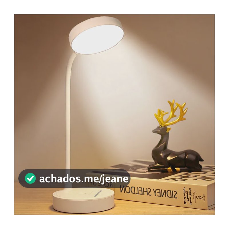 Luminária Abajur De Mesa Led Luz Recarregável Touch Haste Branco 127/220v