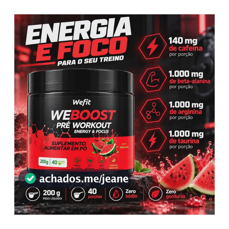 Pré-Workout WeFit Pó 200g Sabor Melancia - Energia e Foco para Treinos
