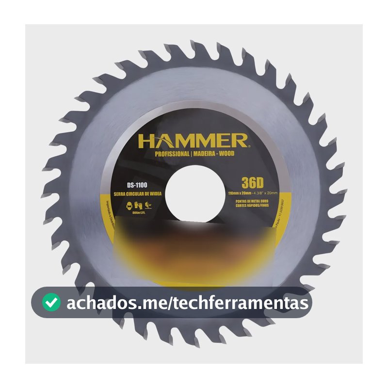 Disco De Serra Circular 36 Dentes 4.3/8 Hammer 110mm Cinza