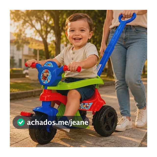 Motoca Triciclo Motoquinha Infantil Passeio Haste Empurrar Azul