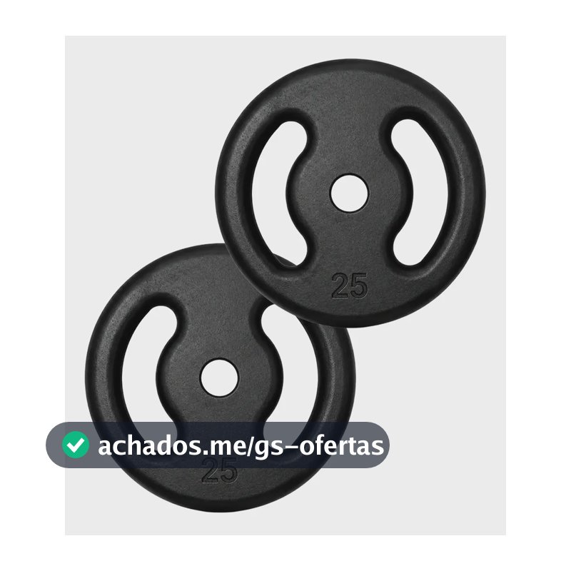Kit 2 Anilha Vazada 25kg Pintada Preta Treino Musculação Preto