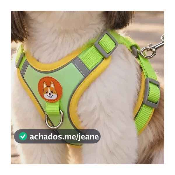 Coleira Peitoral Cachorro Gato Reflexiva Kit Guia Ajustável Verde-limão Xl - 10 A 14 Kg