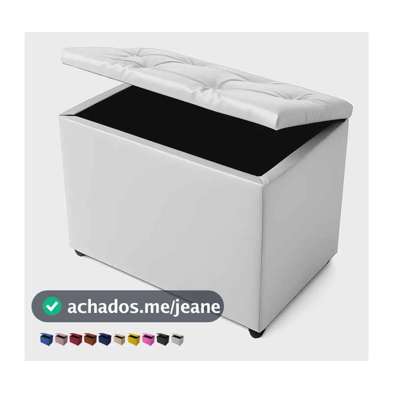 Baú Retangular Corino E Suede Puff Organizador Decoração Cor Branco
