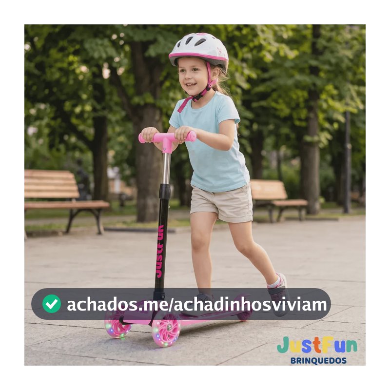 Patinete Infantil 3 Rodas De Led Dobrável Scooter Crianças JustFun Brinquedos Cor Rosa