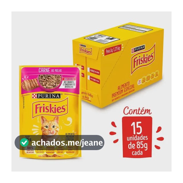 Ração Úmida Sachê Friskies Gato Adulto Carne ao Molho 85g kit c/ 15un