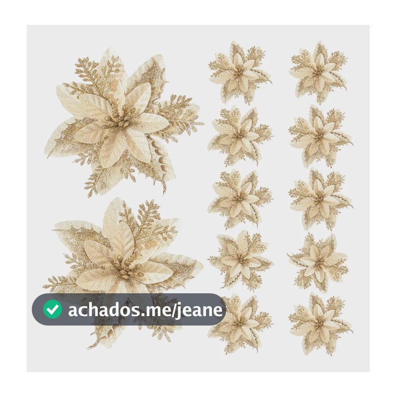 Kit 24 Flores Enfeite Natal Para Árvore Decoração Artificial Dourado Flor