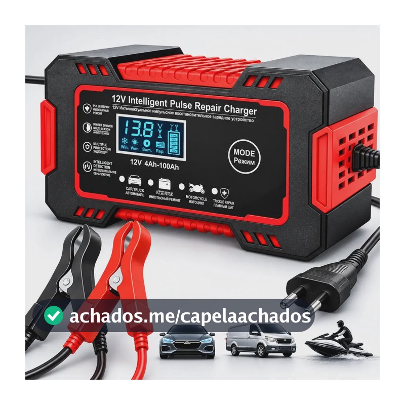 Carregador Inteligente De Bateria Automotiva 12v 6a Bivolt Recupera Baterias 4ah A 100ah Todos Veículos Moto Carro Caminhão Barco Woosh