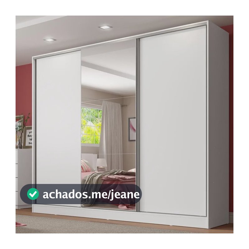 Guarda Roupa Casal Armário Quarto 100% Mdf C Espelho Madesa Royale 3 Portas Cor Branco 106209