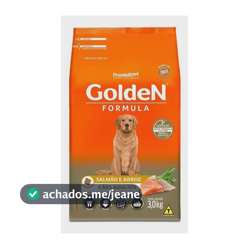 Ração Seca Cão Adulto Golden Fórmula Salmão e Arroz 3Kg