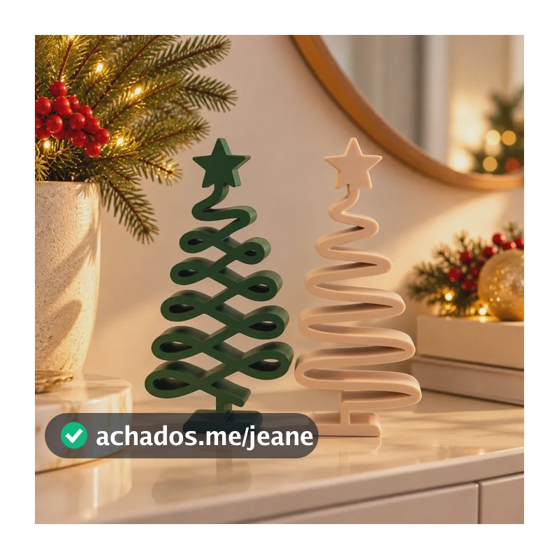 Kit 2 Árvores De Natal Decorativas Moderna Mesa Sala Rack Bege E Verde