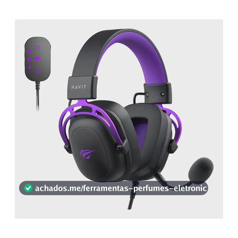 Headset Gamer Havit H2002c+u Usb P2 Drivers 53mm Cor Preto E Cor preto e roxo