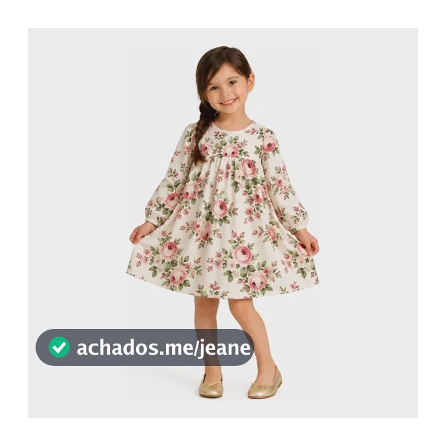 Vestido Infantil Menina Flores Rosa Branco Manga Longa Milon