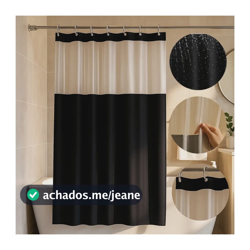 Cortina Box Banheiro Lisa Antimofo Pvc Grosso Com Visor Cortina Box Preto