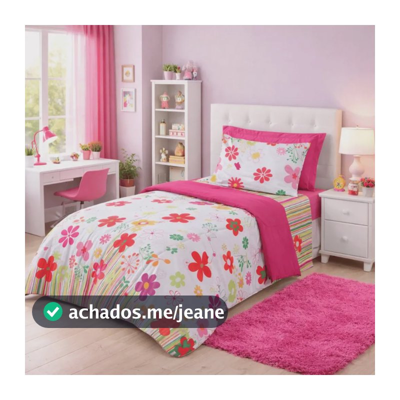 Edredom Solteiro Infantil Dupla Face Quentinho Menino Menina Garden Pink