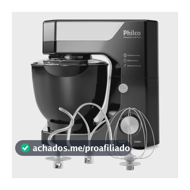 Batedeira Planetária Philco 900W 5L Preta 12 Velocidades Turbo PBP90A