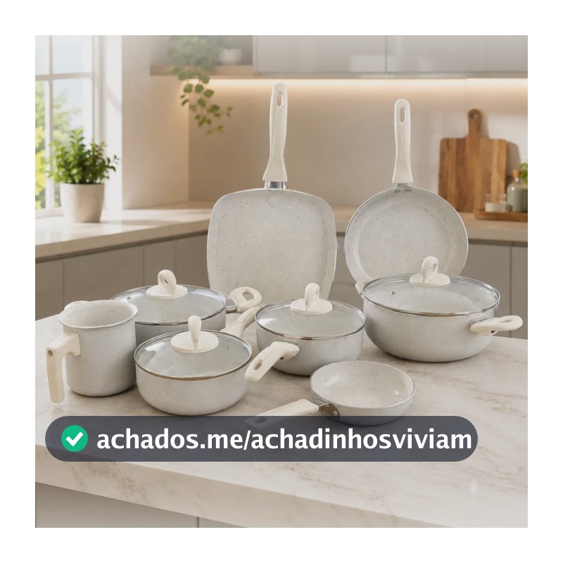 Conjunto Panelas 8 Peças Revestimento Cerâmica Antiaderente Creme