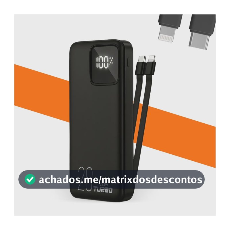 Power Bank Casenn 20000mAh Turbo USB-C para iPhone e Samsung
