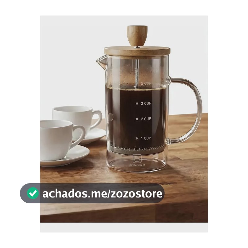 Cafeteira Prensa Francesa Vidro Tampa De Bambu 600ml Café Transparente