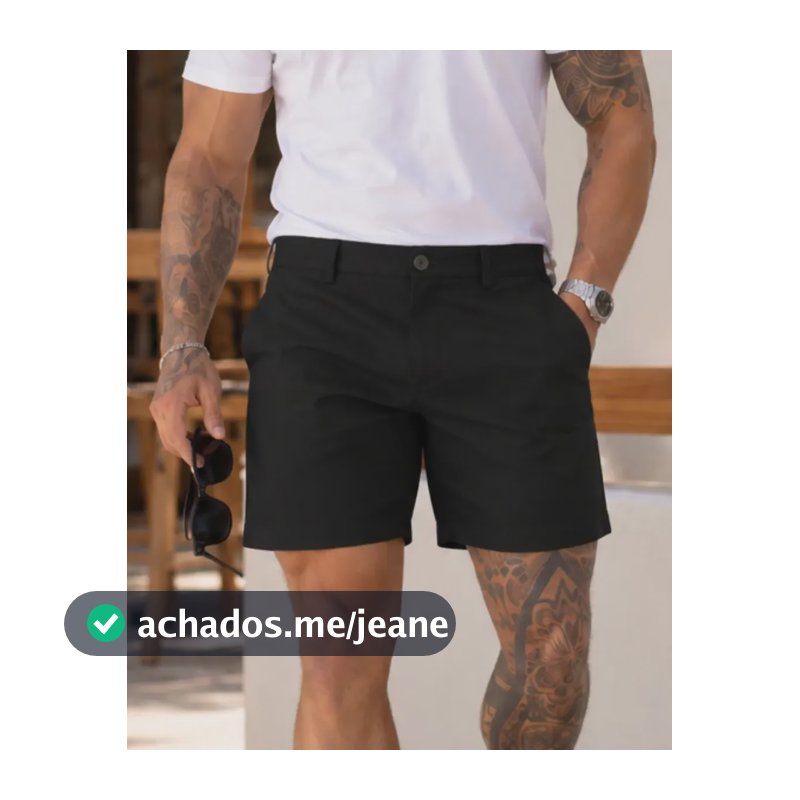 Bermuda Masculina Linho Slim Sport Fino Premium Com Bolso Preto Lisa 38
