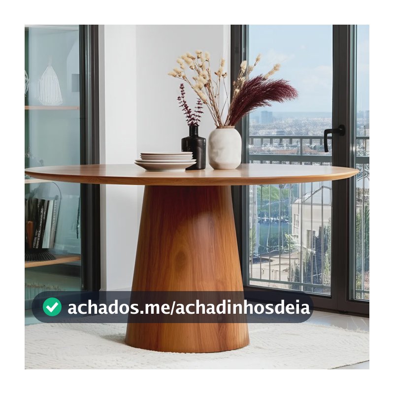 Mesa De Jantar Sala Cozinha Lâmina Madeira Natural Mesa Cone Redonda 80cm D-Coração Home