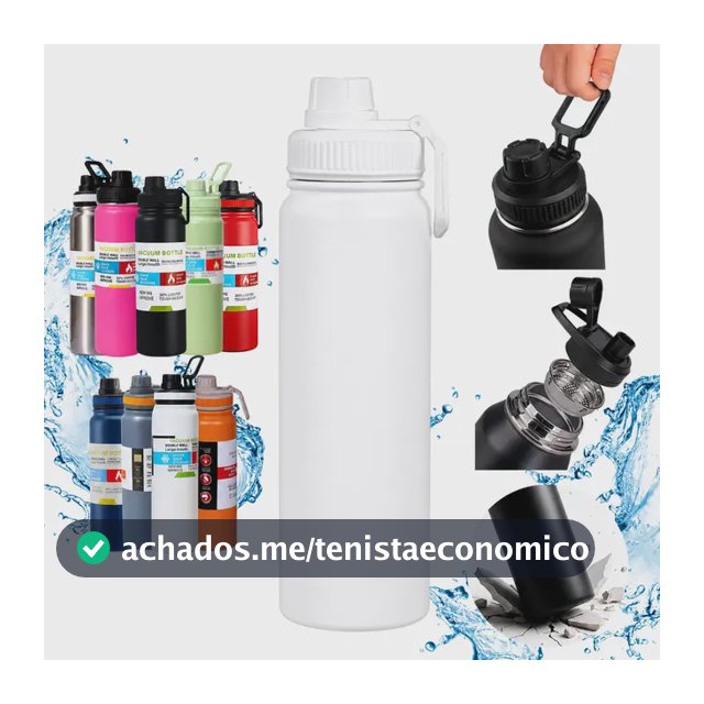 Garrafa Térmica 800ml De Água Inox Com Alça E Bico Academia Branco