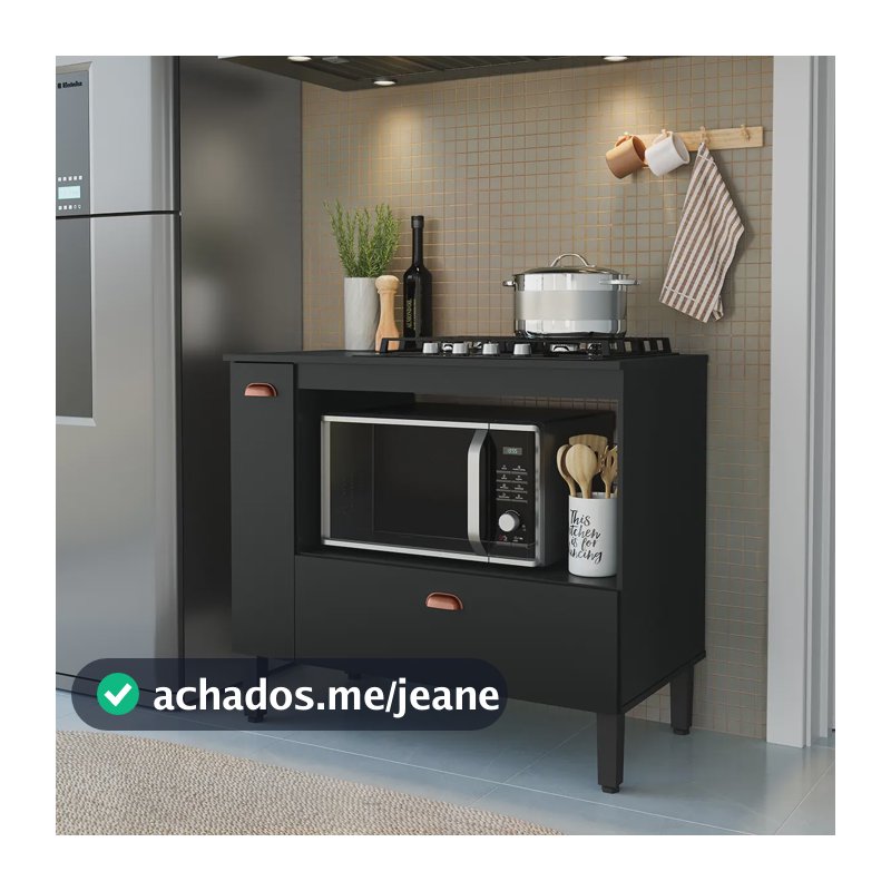 Balcão De Cozinha Aurora Para Cooktop 4 Ou 5 Bocas Com 2 Gavetas 1 Porta E Nichos Para Forno Com Pés Em Pvc Preto